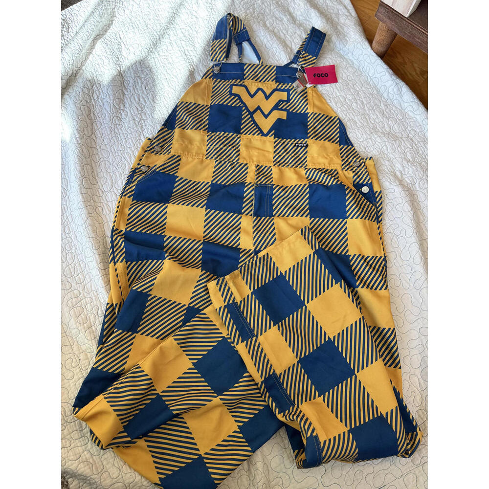 FOCO West‎ Virginia University Plaid Denim Overalls Size XL